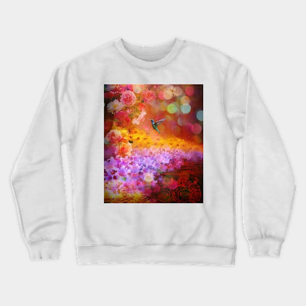 Hummingbird in dreamland garden Crewneck Sweatshirt by redwitchart